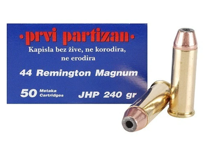 Prvi Partizan Ammunition 44 Remington Magnum 240 Grain Jacketed Hollow Point Box of 50