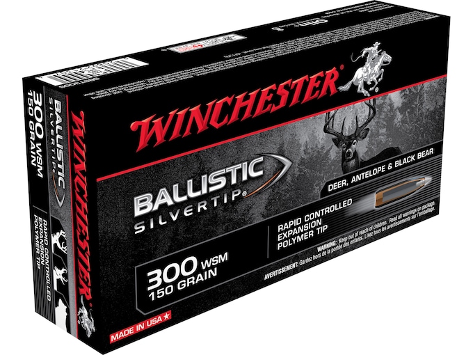 Winchester Ballistic Silvertip Ammunition 300 Winchester Short Magnum (WSM) 150 Grain Rapid Controlled Expansion Polymer Tip Box of 20