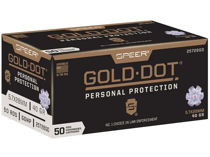 Speer Gold Dot Ammunition 5.7x28mm FN 40 Grain Gold Dot Bonded Soft Point Box of 50