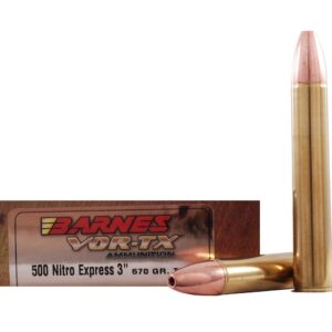 Barnes VOR-TX Safari Ammunition 500 Nitro Express 570 Grain TSX Hollow Point Flat Base Lead-Free Box of 20