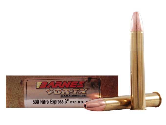 Barnes VOR-TX Safari Ammunition 500 Nitro Express 570 Grain TSX Hollow Point Flat Base Lead-Free Box of 20