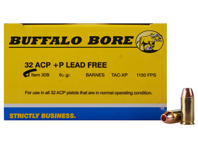 Buffalo Bore Ammunition 32 ACP +P 60 Grain Barnes TAC-XP Hollow Point Lead-Free Box of 20