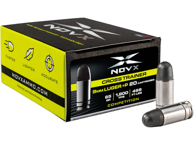 NovX Cross Trainer/Competition Ammunition 9mm Luger +P 65 Grain RNP Lead-Free