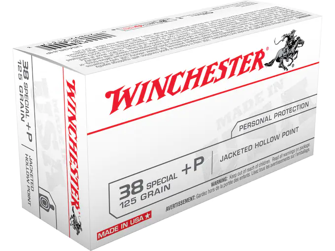 Winchester USA Ammunition 38 Special +P 125 Grain Jacketed Hollow Point Box of 50
