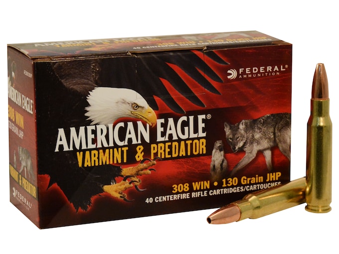 Federal American Eagle Varmint and Predator Ammunition 308 Winchester 130 Grain Hollow Point Box of 40