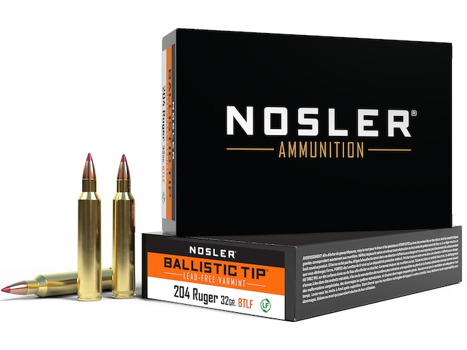 Nosler BT Varmint Ammunition 204 Ruger 32 Grain Ballistic Tip Varmint Lead-Free Box of 20