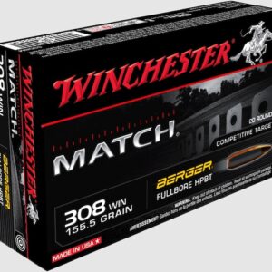 Winchester Match Ammunition 308 Winchester 155.5 Grain Berger FullBore Target Hollow Point Boat Tail