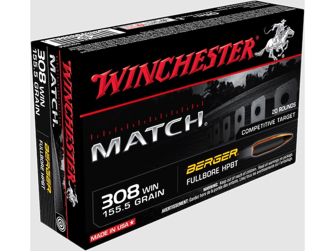 Winchester Match Ammunition 308 Winchester 155.5 Grain Berger FullBore Target Hollow Point Boat Tail
