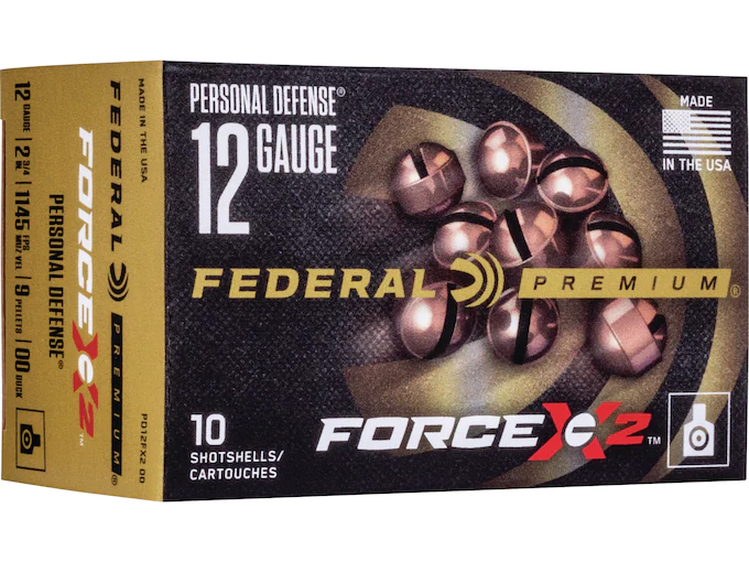 Federal Premium Personal Defense Ammunition 12 Gauge 2-3/4" Force X2 00 Buckshot 9 Pellets Box of 10
