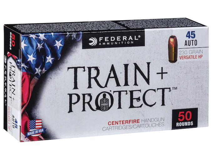 Federal Train + Protect Ammunition 45 ACP 230 Grain Versatile Hollow Point Box of 50