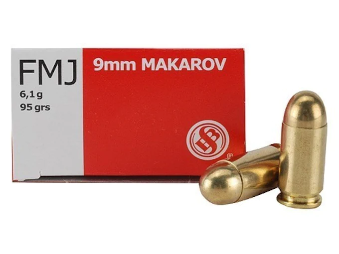 Sellier & Bellot Ammunition 9x18mm (9mm Makarov) 95 Grain Full Metal Jacket Box of 50