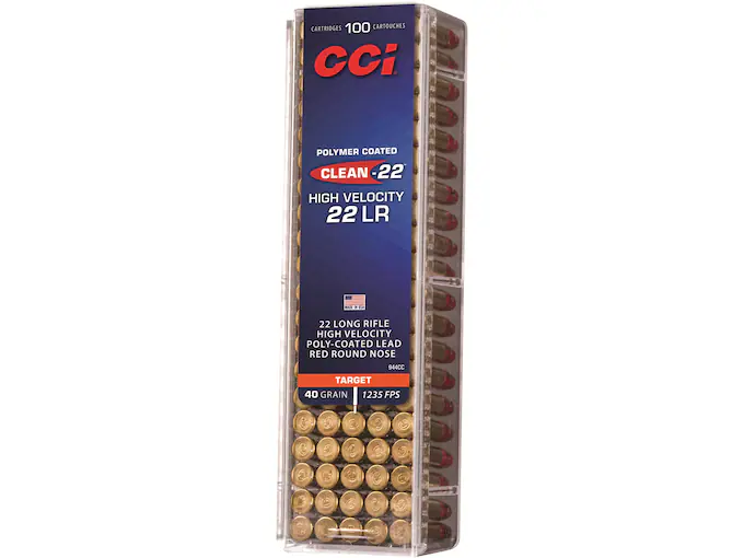 CCI Clean-22 High Velocity Ammunition 22 Long Rifle 40 Grain Red Polymer Coated Lead Round Nose Box of 100