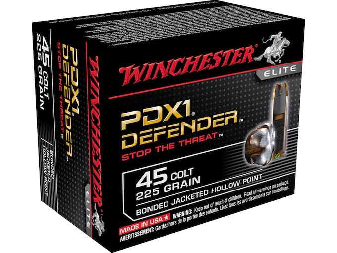Winchester Defender Ammunition 45 Colt (Long Colt) 225 Grain Bonded Jacketed Hollow Point Box of 20
