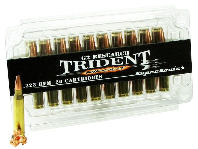 G2 Research RIP-OUT Trident Ammunition 223 Remington 65 Grain Expanding Solid Copper Lead-Free Box of 20