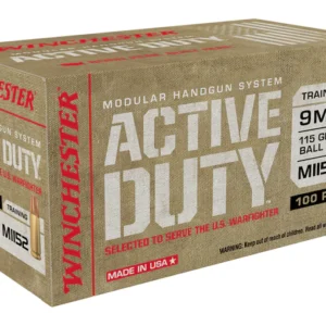 Winchester Active Duty MHS Ammunition 9mm M1152 115 Grain Full Metal Jacket Flat Nose