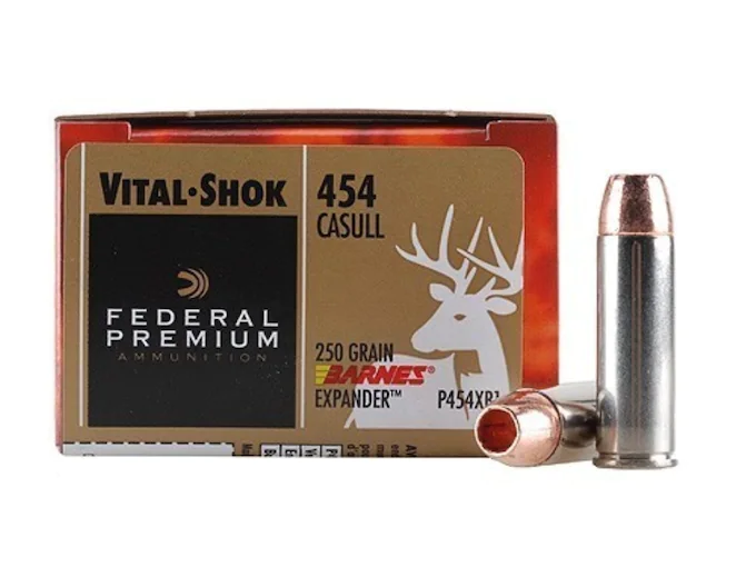 Federal Premium Vital-Shok Ammunition 454 Casull 250 Grain Barnes XPB Hollow Point Lead-Free Box of 20