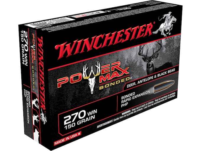 Winchester Power Max Bonded Ammunition 270 Winchester 150 Grain Protected Hollow Point Box of 20