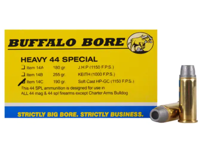 Buffalo Bore Ammunition 44 Special 190 Grain Lead Soft Cast Hollow Point Gas Check Box of 20