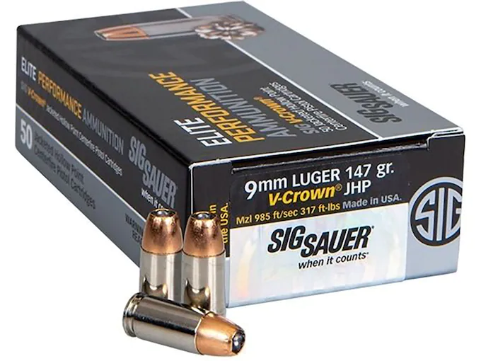 Sig Sauer Elite Performance Ammunition 9mm Luger 147 Grain V-Crown Jacketed Hollow Point