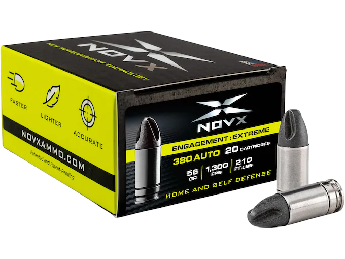 NovX Engagement Extreme Self-Defense Ammunition 380 ACP 56 Grain Fluted Lead Free Box of 20