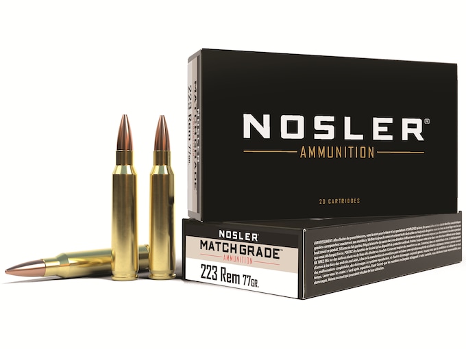 Nosler Match Grade Ammunition 223 Remington 77 Grain Custom Competition Match Box of 20