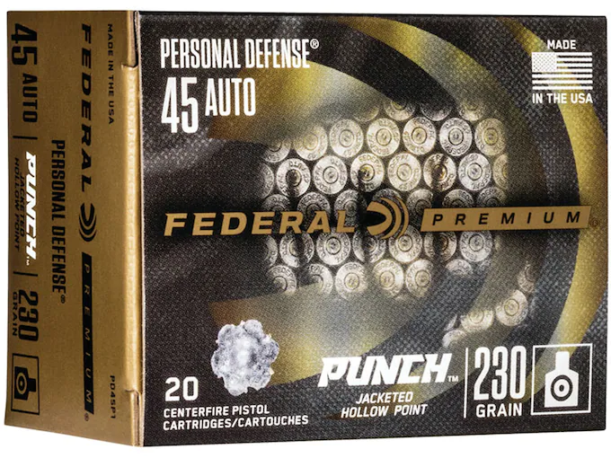 Federal Personal Defense Punch Ammunition 45 ACP 230 Grain Jacketed Hollow Point Box of 20