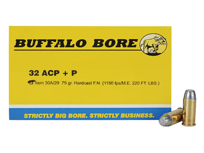 Buffalo Bore Ammunition 32 ACP +P 75 Grain Hard Cast Lead Flat Nose Box of 20