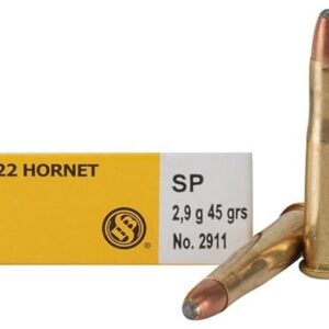 Sellier & Bellot Ammunition 22 Hornet 45 Grain Soft Point Box of 20