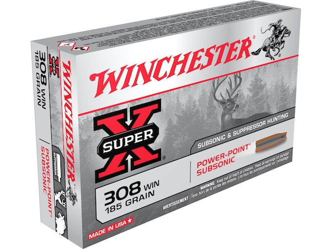 Winchester Super-X Ammunition 308 Winchester Subsonic 185 Grain Power-Point Box of 20