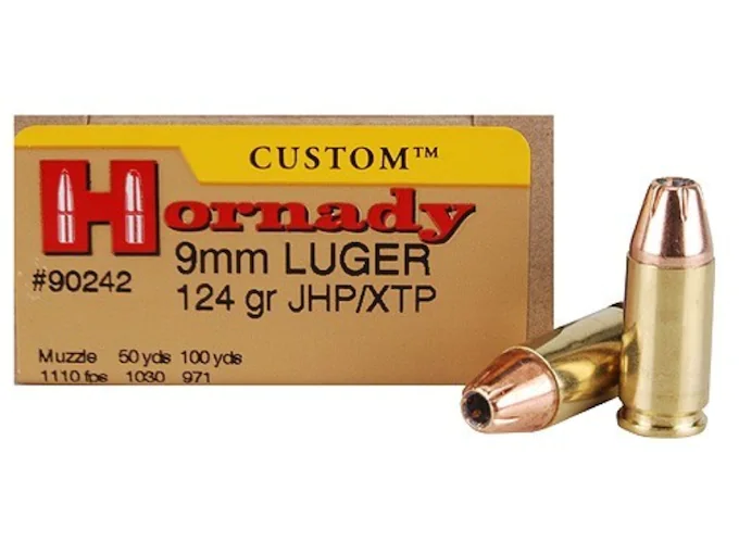 Hornady Custom Ammunition 9mm Luger 124 Grain XTP Jacketed Hollow Point Box of 25