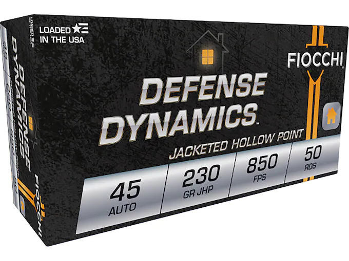 Fiocchi Defense Dynamics Ammunition 45 ACP 230 Grain Jacketed Hollow Point Box of 50