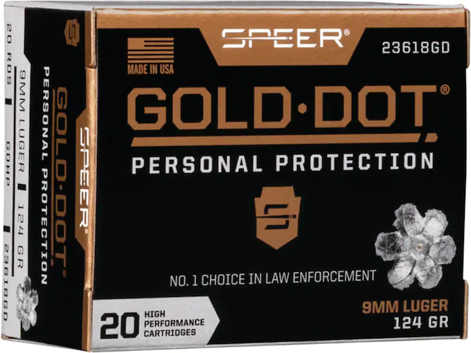 Speer Gold Dot Ammunition 9mm Luger 124 Grain Jacketed Hollow Point Box of 20