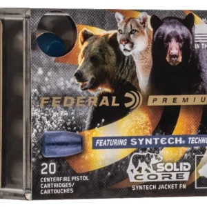 Federal Syntech Solid Core Ammunition 9mm Luger +P 147 Grain Total Synthetic Jacket Hard Cast Flat Nose Box of 20