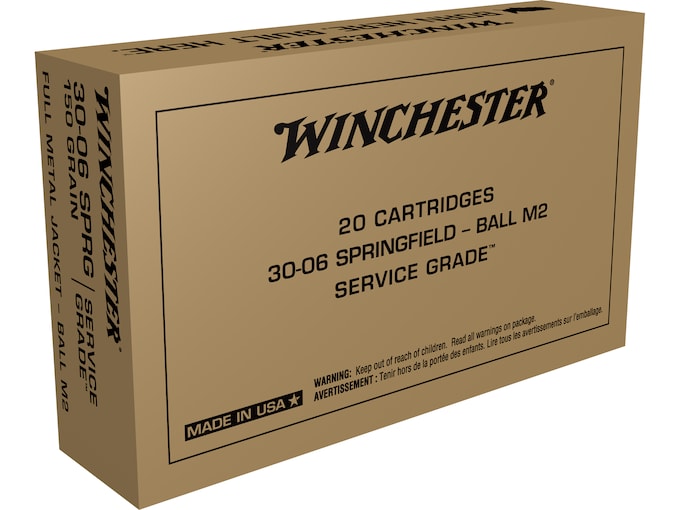 Winchester Service Grade Ammunition 30-06 Springfield 150 Grain M2 Ball Full Metal Jacket