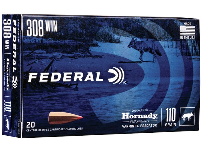 Federal Premium Ammunition 308 Winchester 110 Grain Hornady V-MAX Polymer Tip Box of 20