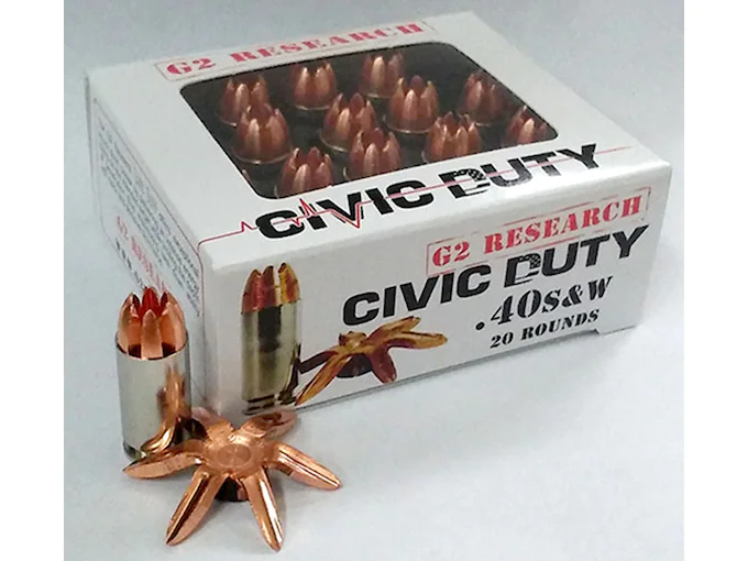 G2 Research Civic Duty Ammunition 40 S&W 122 Grain Expanding Solid Copper Lead-Free Box of 20