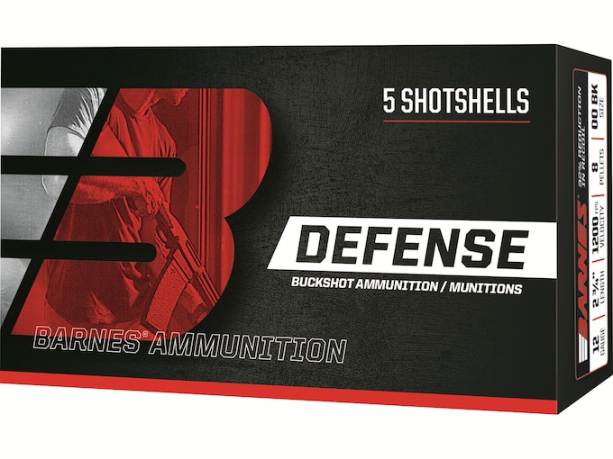 Barnes Defense Ammunition 12 Gauge 2-3/4" 00 Buckshot 8 Pellets Box of 5