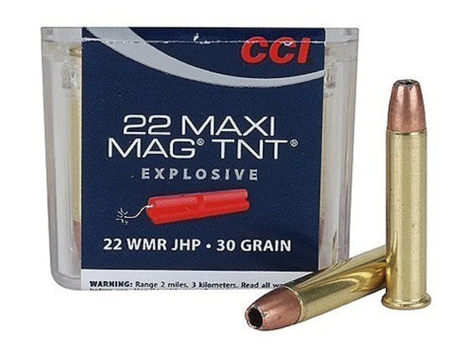 CCI Maxi-Mag Ammunition 22 Winchester Magnum Rimfire (WMR) 30 Grain Speer TNT Jacketed Hollow Point