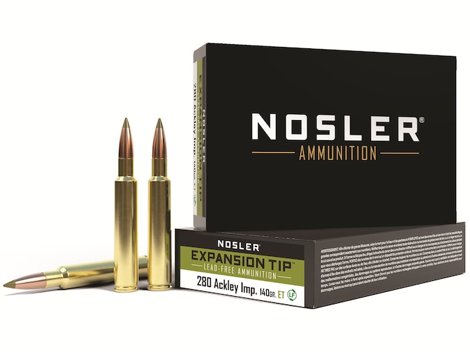 Nosler E-Tip Ammunition 280 Ackley Improved 140 Grain E-Tip Lead-Free Box of 20