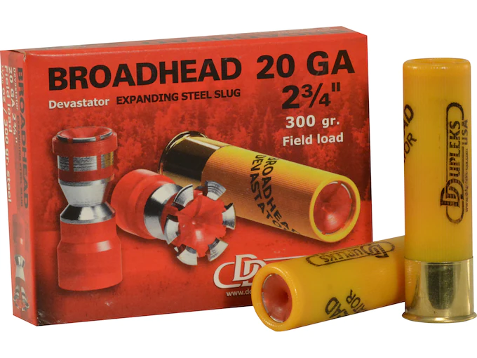 DDupleks Broadhead Devastator Ammunition 20 Gauge 2-3/4" 11/16 oz Expanding Steel Slug Lead-Free Box of 5