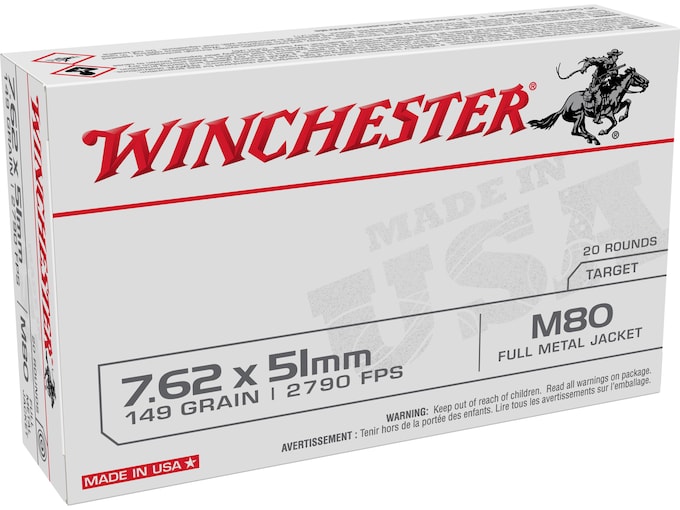 Winchester USA Ammunition 7.62x51mm NATO 149 Grain M80 Full Metal Jacket