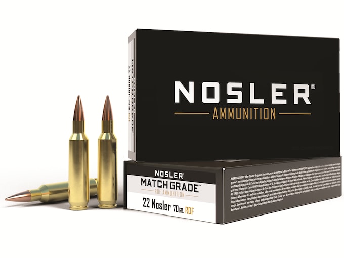 Nosler Match Grade Ammunition 22 Nosler 70 Grain RDF Hollow Point Boat Tail Box of 20