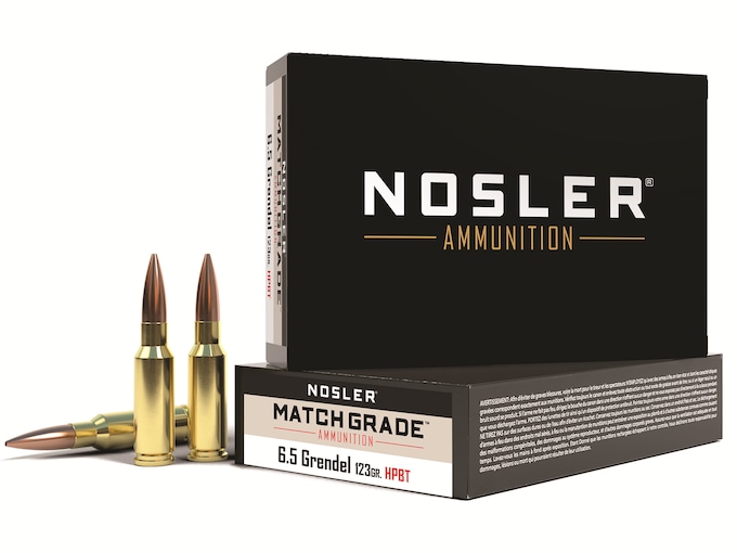 Nosler Match Grade Ammunition 6.5 Grendel 123 Grain Custom Competition Hollow Point Boat Tail Box of 20