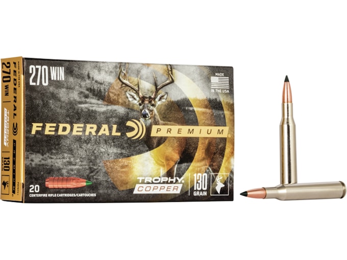 Federal Premium Ammunition 270 Winchester 130 Grain Trophy Copper Tipped Boat Tail Lead-Free Box of 20