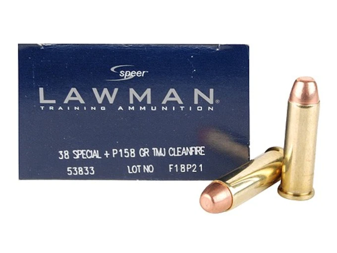 Speer Lawman Cleanfire Ammunition 38 Special +P 158 Grain Total Metal Jacket