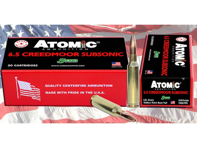 Atomic Ammunition 6.5 Creedmoor Subsonic 130 Grain Sierra GameKing Hollow Point Boat Tail Box of 20