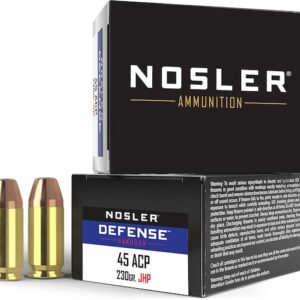 Nosler Defense Ammunition 45 ACP 230 Grain Bonded Jacketed Hollow Point Box of 20