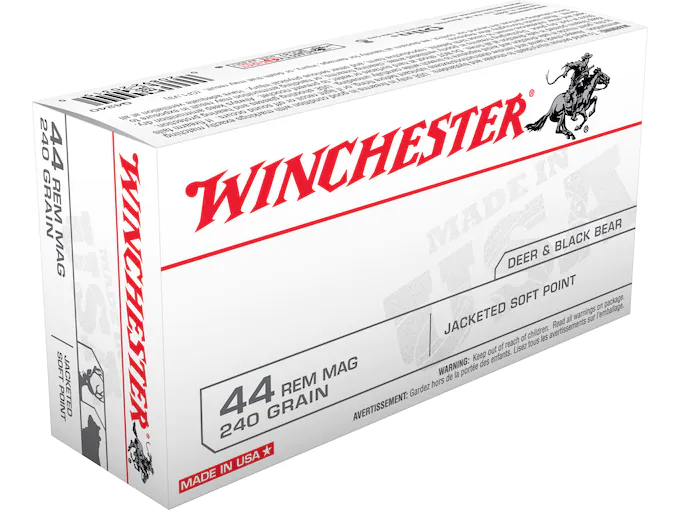 Winchester USA Ammunition 44 Remington Magnum 240 Grain Jacketed Soft Point Box of 50