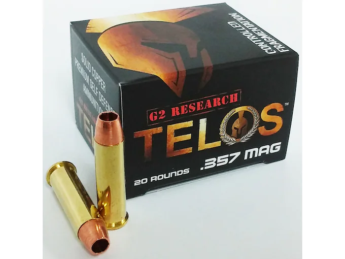 G2 Research Telos Ammunition 357 Magnum 105 Grain Controlled Fragmenting Hollow Point Solid Copper Lead-Free Box of 20