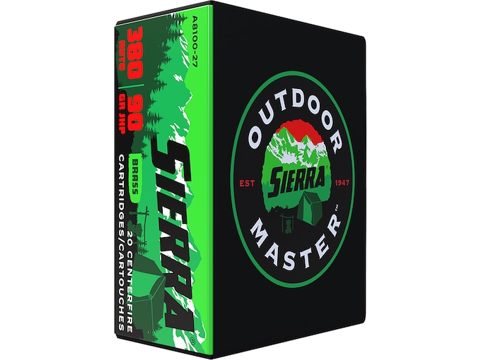 Sierra Outdoor Master Ammunition 380 ACP 90 Grain Jacketed Hollow Point Box of 20